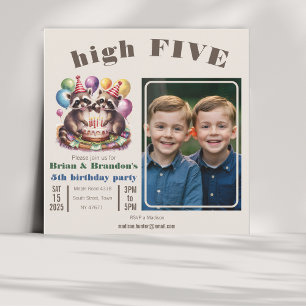High Five Verjaardagsfeest Tweelingen Mapache them Kaart