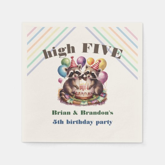 High Five Verjaardagsfeest Tweelingen Mapache them Servet (Voorkant)