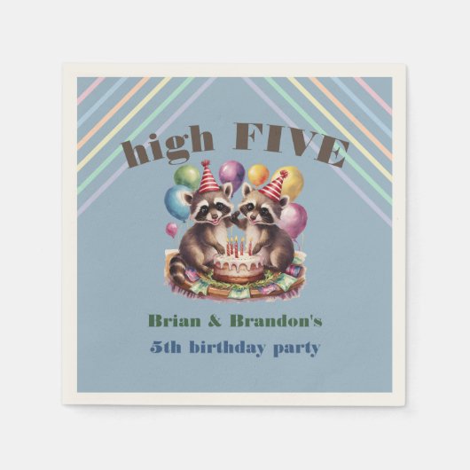 High Five Verjaardagsfeest Tweelingen Mapache them Servet (Voorkant)