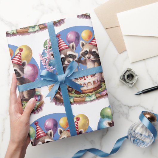 High Five Verjaardagsfeestje Tweelingen Mapache ba Cadeaupapier (Geschenken)