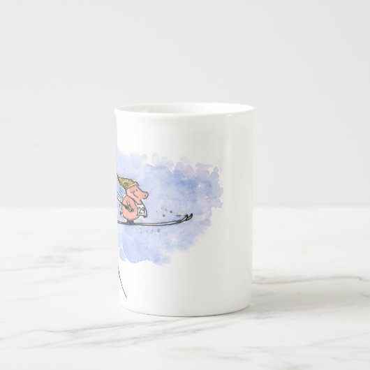 High Flying Pig - Cool Ski Jumping Winter Athlete Porselein Kop (Voorkant)