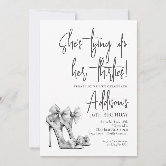 High Heel black bow 30th Birthday Party Invitation Kaart (Voorkant)