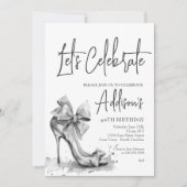 High Heel black bow 40th Birthday Party Invitation Kaart (Voorkant)