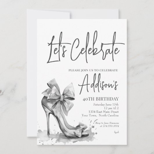 High Heel black bow 40th Birthday Party Invitation Kaart (Voorkant)