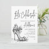 High Heel black bow 40th Birthday Party Invitation Kaart (Staand voorkant)
