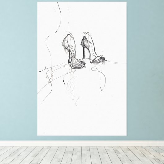 High Heel Mode Sketch - Premium Canvas Afdruk (Insitu (Houten vloer))