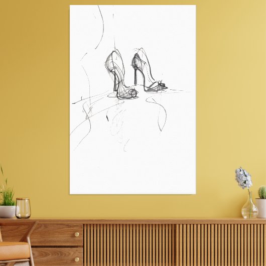 High Heel Mode Sketch - Premium Canvas Afdruk (Insitu (Woonkamer))