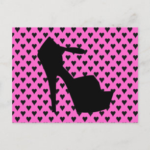 HIGH HEEL - PUMP IT UP SASSY PINK HEARTS BRIEFKAART