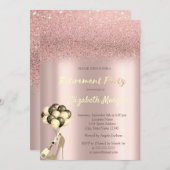 High Heel Roos Gold Glitter Bokeh Pensioen Partij Kaart (Voorkant / Achterkant)