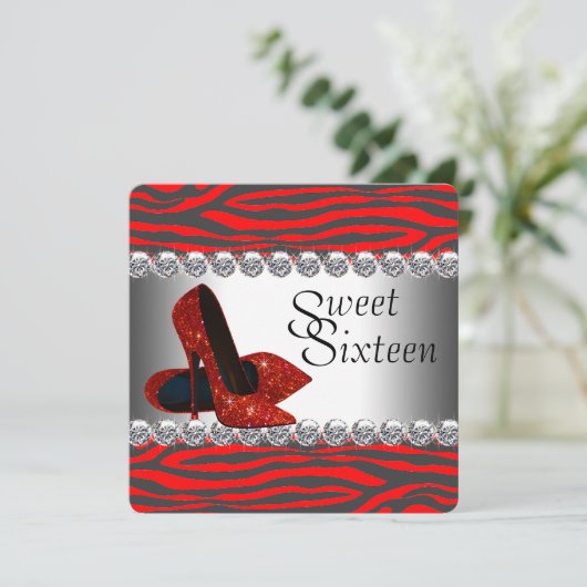 High Heel Schoen Rode Zebra Verjaardagsfeest Kaart (Staand voorkant)