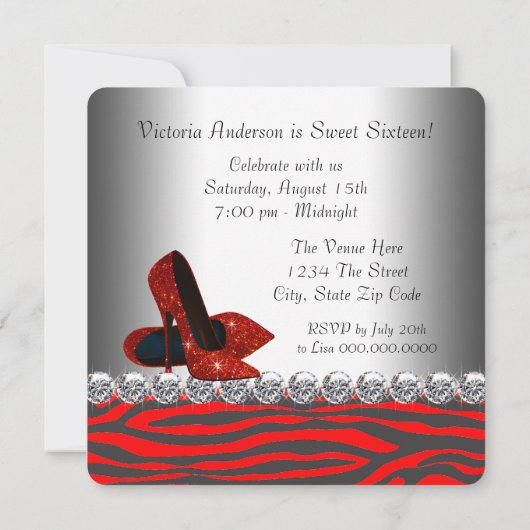 High Heel Schoen Rode Zebra Verjaardagsfeest Kaart (Achterkant)