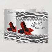 High Heel Schoen Rode Zebra Verjaardagsfeest Kaart (Voorkant / Achterkant)