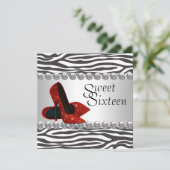 High Heel Schoen Rode Zebra Verjaardagsfeest Kaart (Staand voorkant)