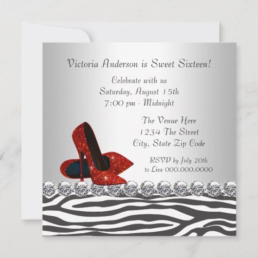 High Heel Schoen Rode Zebra Verjaardagsfeest Kaart (Achterkant)