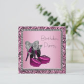 High Heel Schoenen Hot Pink Black Verjaardagsfeest Kaart (Staand voorkant)