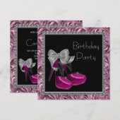 High Heel Schoenen Hot Pink Black Verjaardagsfeest Kaart (Voorkant / Achterkant)