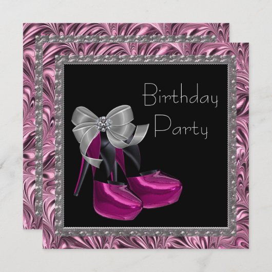 High Heel Schoenen Hot Pink Black Verjaardagsfeest Kaart (Voorkant / Achterkant)
