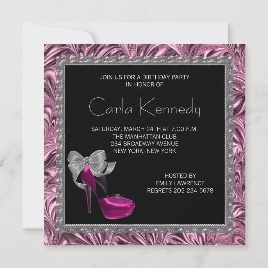 High Heel Schoenen Hot Pink Black Verjaardagsfeest Kaart (Achterkant)