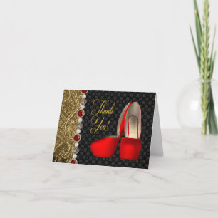 High Heel Schoenen Parels Zwart Ruby Rood Goud Bed Bedankkaart