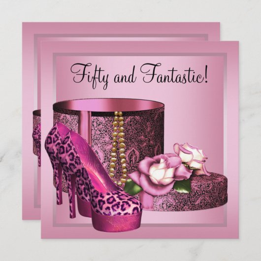 High Heel Schoenen Vrouwen Roze Luipaard 50ste Ver Kaart (Voorkant / Achterkant)