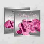 High Heel Schoenen Vrouwen Roze Verjaardagsfeest Kaart (Voorkant / Achterkant)