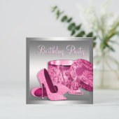 High Heel Schoenen Vrouwen Roze Verjaardagsfeest Kaart (Staand voorkant)