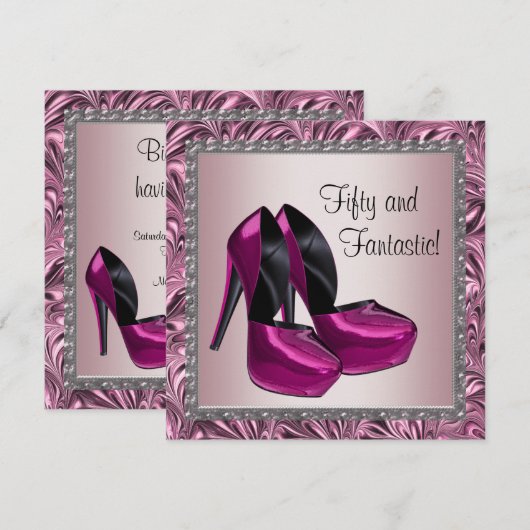 High Heel Schoenen Vrouwen Roze Zwart 50ste Verjaa Kaart (Voorkant / Achterkant)