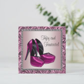 High Heel Schoenen Vrouwen Roze Zwart 50ste Verjaa Kaart (Staand voorkant)