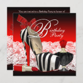 High Heel Schoenen Zwart Rood Zebra Party Kaart (Voorkant / Achterkant)