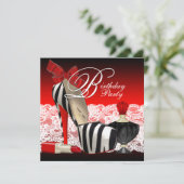 High Heel Schoenen Zwart Rood Zebra Party Kaart (Staand voorkant)