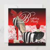 High Heel Schoenen Zwart Rood Zebra Party Kaart (Voorkant)