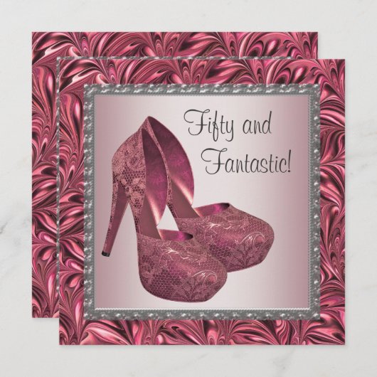 High Heel Shoe Vrouwen Roze 50ste Verjaardag Kaart (Voorkant / Achterkant)
