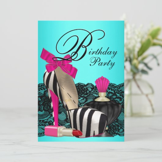 High Heel Shoes Blauwgroen Blauw en Roze Zebra Par Kaart (Staand voorkant)