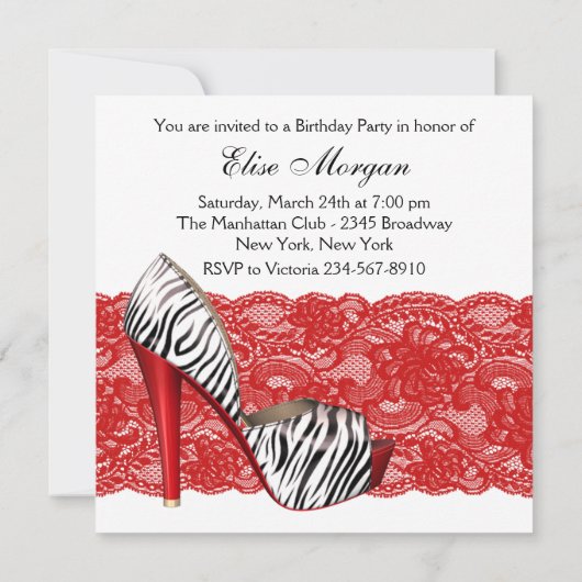 High Heel Shoes Rode Zebra Uitnodigingen (Achterkant)