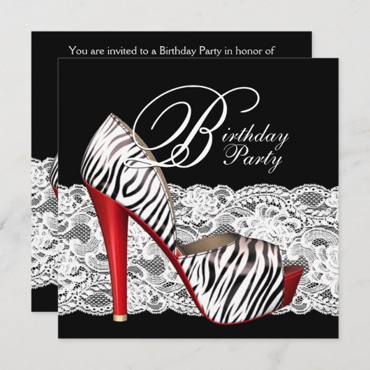 High Heel Shoes Rode Zebra Uitnodigingen (Voorkant / Achterkant)