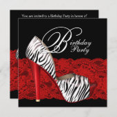 High Heel Shoes Rode Zebra Uitnodigingen (Voorkant / Achterkant)