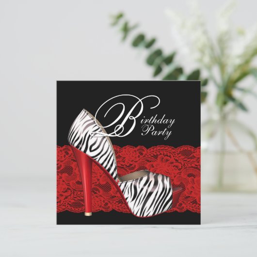 High Heel Shoes Rode Zebra Uitnodigingen (Staand voorkant)