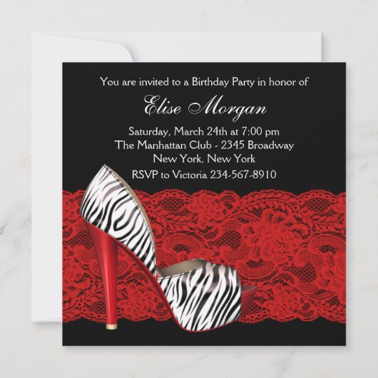High Heel Shoes Rode Zebra Uitnodigingen (Achterkant)