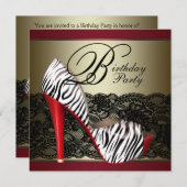 High Heel Shoes Rode Zebra Uitnodigingen (Voorkant / Achterkant)