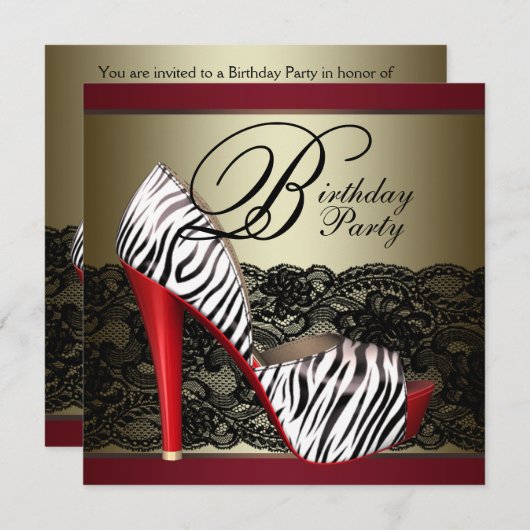 High Heel Shoes Rode Zebra Uitnodigingen (Voorkant / Achterkant)