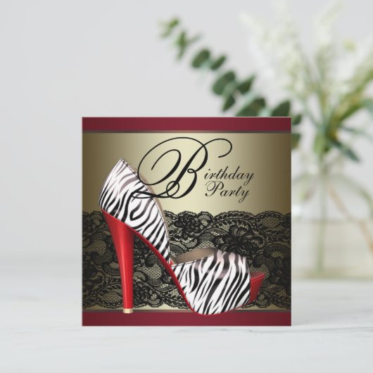 High Heel Shoes Rode Zebra Uitnodigingen (Staand voorkant)