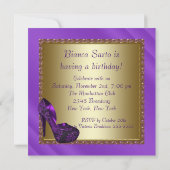 High Heel Shoes Vrouwen Paarse gouden verjaardagsf Kaart (Achterkant)