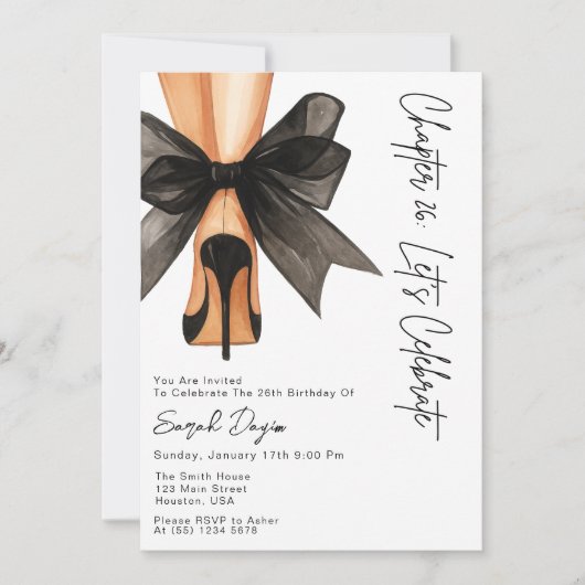 High Heels Black Bow 26th Birthday Party Photo Kaart (Voorkant)