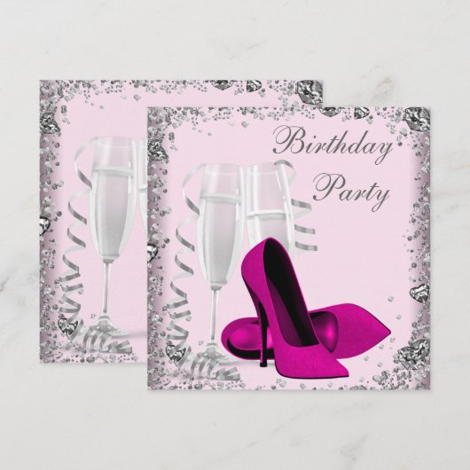 High Heels Champagne Roze Verjaardagsfeest Kaart (Voorkant / Achterkant)