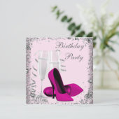 High Heels Champagne Roze Verjaardagsfeest Kaart (Staand voorkant)