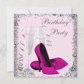High Heels Champagne Roze Verjaardagsfeest Kaart (Voorkant)