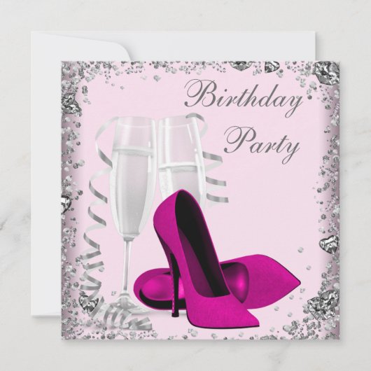 High Heels Champagne Roze Verjaardagsfeest Kaart (Voorkant)