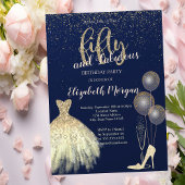 High Heels Confetti, Dress Navy Blue 50th Birthday Kaart