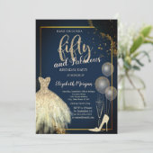 High Heels,Dress,Stars Navy Blue 50th Birthday  Kaart (Staand voorkant)