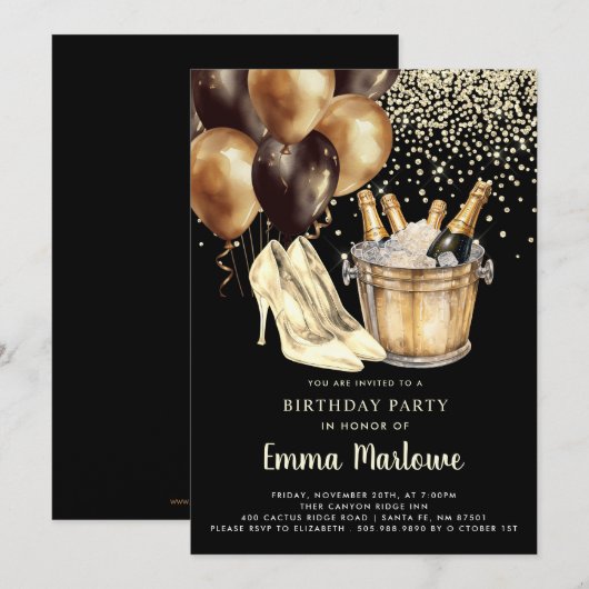 High Heels Gouden Zwarte Vrouw Verjaardagsfeest Kaart (Voorkant / Achterkant)